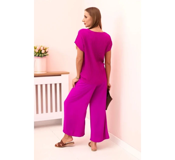 Viskózový komplet plisovaná halenka + kalhoty tmavě fialová