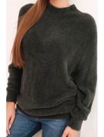 Dámský svetr s model 21780797 texturou a vlnou a dlouhým rukávem khaki - K-Fashion