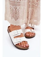 Klapki Damskie Na Korkowej Platformie Klamry Białe Evisolla Klapki Damskie Na Korkowej Platformie Klamry Białe Evisolla