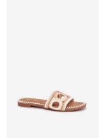 Szydełkowe Klapki Damskie Na Płaskim Obcasie Beżowe Nirina