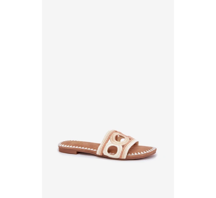 Szydełkowe Klapki Damskie Na Płaskim Obcasie Beżowe Nirina