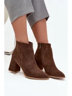 Botki Z Naturalnego Zamszu Obcas Słupek Ocieplane Brązowe Zazoo 3128