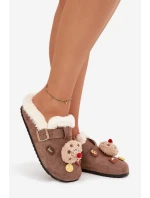 Dámské pantofle s ozdobami a přezkou vyhřívané kožešinou hnědé Thalora Dámské pantofle s ozdobami a přezkou vyhřívané kožešinou hnědé Thalora