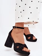 Dámské sandály na podpatku s imitací semiše černé Rosetta