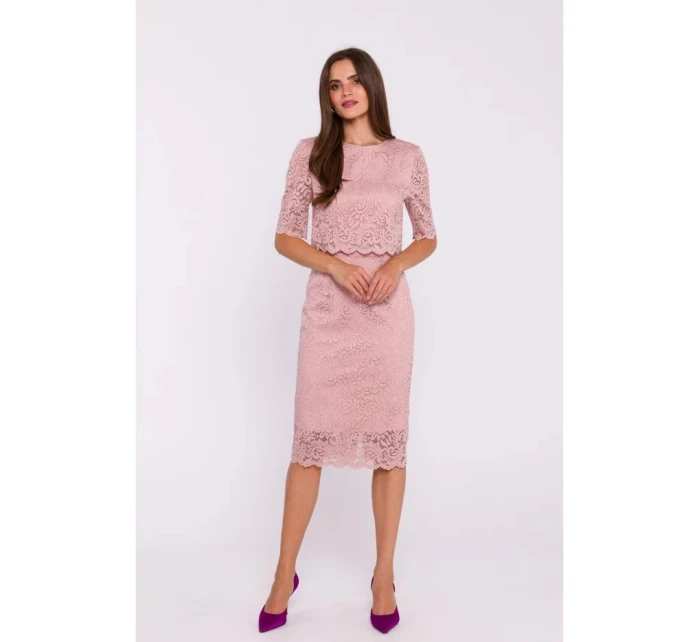 Púdrové čipkované šaty S379 - Moe