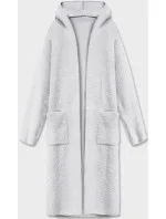 Svetlosivý dlhý vlnený prehoz cez oblečenie typu alpaka s kapucňou (M105-1)
