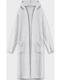 Světle šedý dlouhý vlněný přehoz přes oblečení typu alpaka s kapucí model 18059163 - MADE IN ITALY