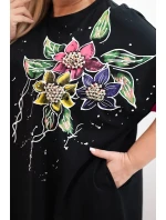 Dámske Plus veľkosť tunika s kvetinovým vzorom a dekoratívne korálky Fuchsia