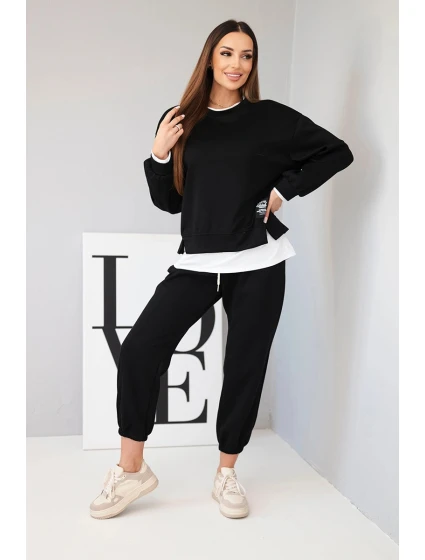 Dámský komplet s volnou mikinou a tepláky černý model 21808615 - K-Fashion Dámský komplet s volnou mikinou a tepláky černý model 21808615 - K-Fashion