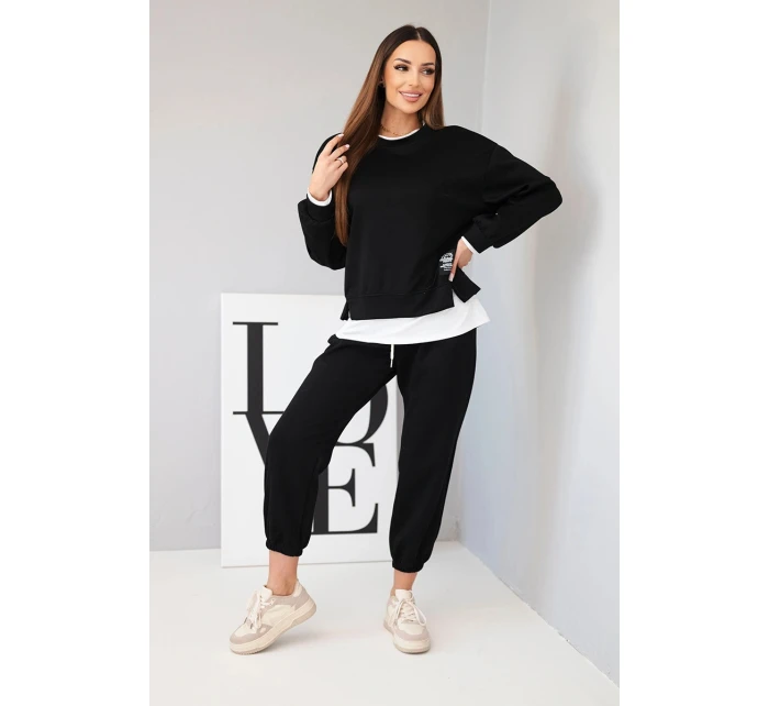Dámský komplet s volnou mikinou a tepláky černý model 21808615 - K-Fashion Dámský komplet s volnou mikinou a tepláky černý model 21808615 - K-Fashion