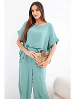 Viskózová blúzka + nohavice tmavá mentolová