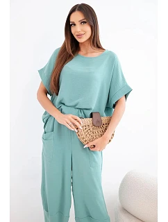 Viskózová blúzka + nohavice tmavá mentolová