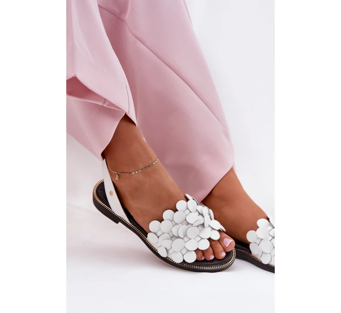 Skórzane Sandały Na Płaskim Obcasie Zazoo 40425 Białe