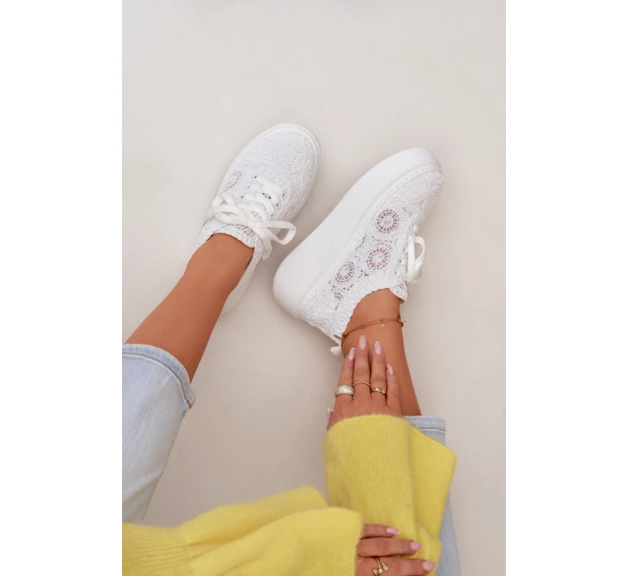 Háčkované dámské tenisky na platformě bílé Evalora