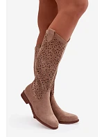Dámske perforované čižmy na nízkom podpätku HY61-8023 Beige - S.Barski