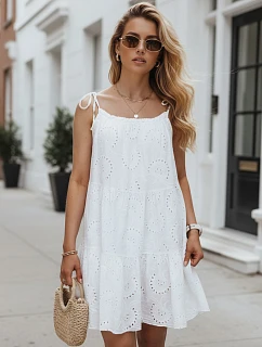 Letné dámske bavlnené šaty s priehľadným vzorom, biele, FashionStreet EY2674