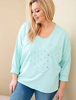 Dámske bavlnené Plus veľkosť V-neck blúzka Mint