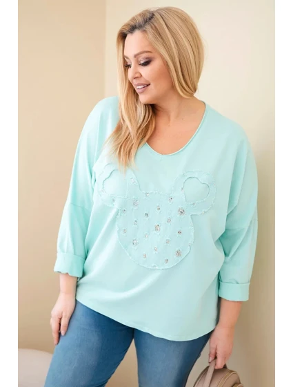 Dámske bavlnené Plus veľkosť V-neck blúzka Mint Dámske bavlnené Plus veľkosť V-neck blúzka Mint