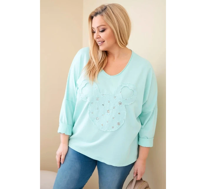 Dámske bavlnené Plus veľkosť V-neck blúzka Mint Dámske bavlnené Plus veľkosť V-neck blúzka Mint