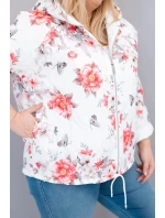 Dámská jarní prošívaná bunda Plus Size s kapucí a květinovým vzorem bílá