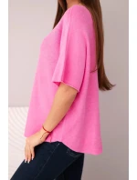 Dámsky sveter s krátkymi rukávmi a výstrihom do V svetloružový