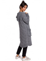 BK033 Pletený plisovaný sveter s kapucňou - šedý