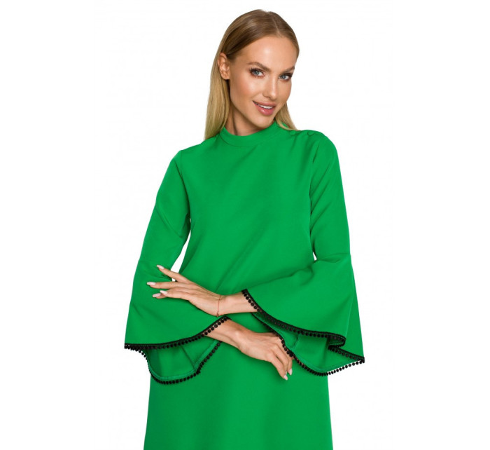 Dámské šaty áčkového střihu s rukávy  zelené model 18422203 - Moe
