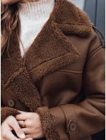Dámský zimní kabát dlouhý hnědý kožený Dstreet model 21990801 - FashionStreet