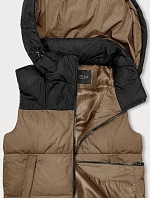 Dámska krátka vesta s kapucňou j.style dark beige-black (16M9112-84)