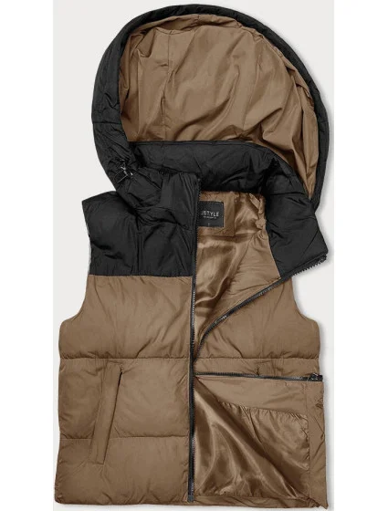 Tmavě krátká dámská vesta s kapucí model 18983670 - J.STYLE Tmavě krátká dámská vesta s kapucí model 18983670 - J.STYLE