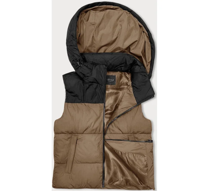 Tmavě krátká dámská vesta s kapucí model 18983670 - J.STYLE Tmavě krátká dámská vesta s kapucí model 18983670 - J.STYLE