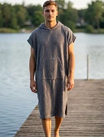 Pánske vafľové pončo Saimaa s kapucňou, farba Organic Grey