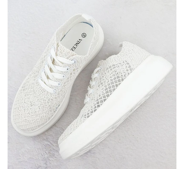 Dámské boty na platformě šněrovací bílé model 22098381 - VINCEZA