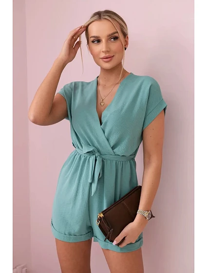 Krátký overal model 19780113 v pase tmavá máta - K-Fashion