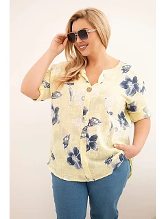 Dámske Plus veľkosť bavlnená blúzka s kvetinovým vzorom žltá