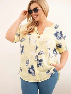 Dámská bavlněná halenka Plus Size s květinovým vzorem žlutá