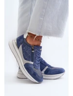 Dámské tenisky na platformě s ažurovým vzorem a  Modré model 21656776 - Inblu