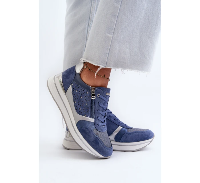 Dámské tenisky na platformě s ažurovým vzorem a  Modré model 21656776 - Inblu