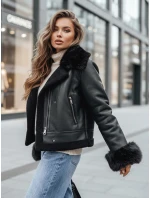 Dámská kožená bunda s kožešinou černá Dstreet model 22546848 - FashionStreet