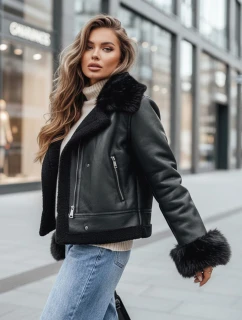 Dámska kožená bunda s kožušinou čierna FashionStreet TY5244z