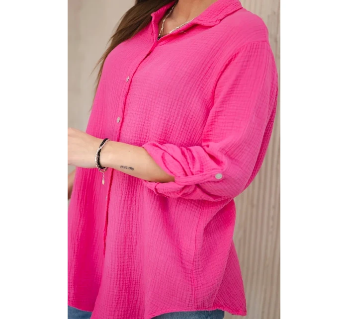 Bavlnená mušelínová košeľa oversize ružová