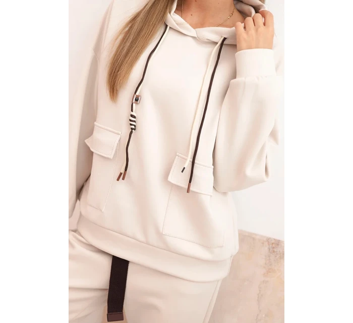 Dámska súprava maslová mikina s kapucňou a nohavice s opaskom béžová Dámska súprava maslová mikina s kapucňou a nohavice s opaskom béžová