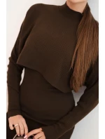 Dámský komplet viskózový tričko s šaty hnědý