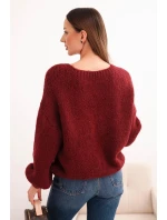 Svetr dámský s  z vlny a dlouhým rukávem bordó model 21780811 - K-Fashion