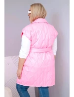 Dámske Plus veľkosť prešívaná vesta s opaskom a golierom svetlo ružová