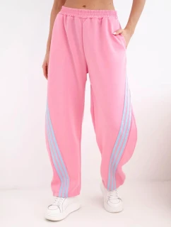 Dámské máslové kalhoty z viskózy s lampasem světle růžové