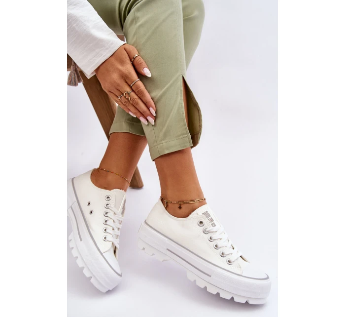 Materiałowe Trampki Na Platformie Big Star LL274150 Białe Materiałowe Trampki Na Platformie Big Star LL274150 Białe