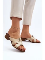 Zazoo 40236 Skórzane Klapki Damskie Na Niskim Obcasie Beżowe