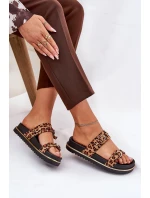 Klapki Damskie w Panterkę Na Platformie Z Paskami I Klamrami Brązowe Ziferte Klapki Damskie w Panterkę Na Platformie Z Paskami I Klamrami Brązowe Ziferte