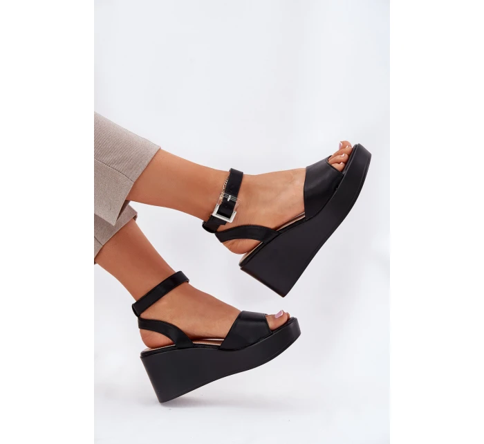 Sandały Damskie Na Koturnie Czarne Efrina